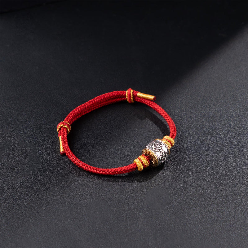 Handwoven Red String Bracelet with Engraved Mantra Bead - Adjustable Minimalist Jewelry