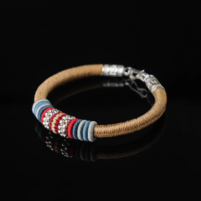 Golden Tibetan Silver Amulet Bracelet - 925 Sterling Silver Clasp