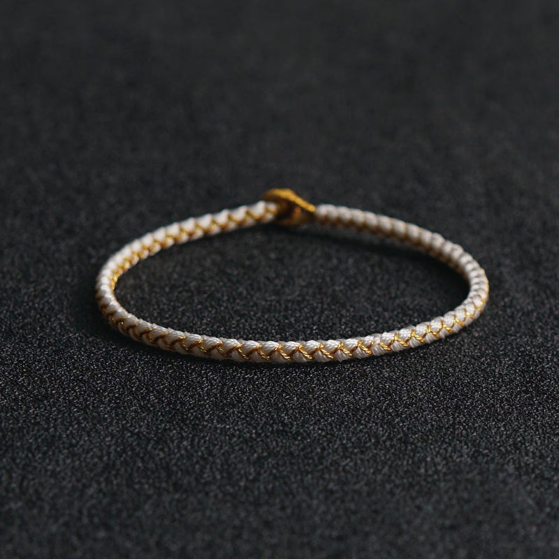 White Dragon Scale Bracelet Handwoven - Platinum Color Rope Cord, Minimalist Jewelry for Daily Wear