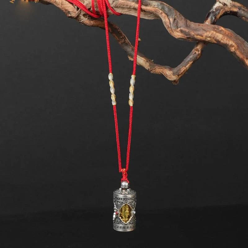 Handwoven Tibetan Buddhist Adjustable Necklace, Red Lucky Knot & Mantra Pendant