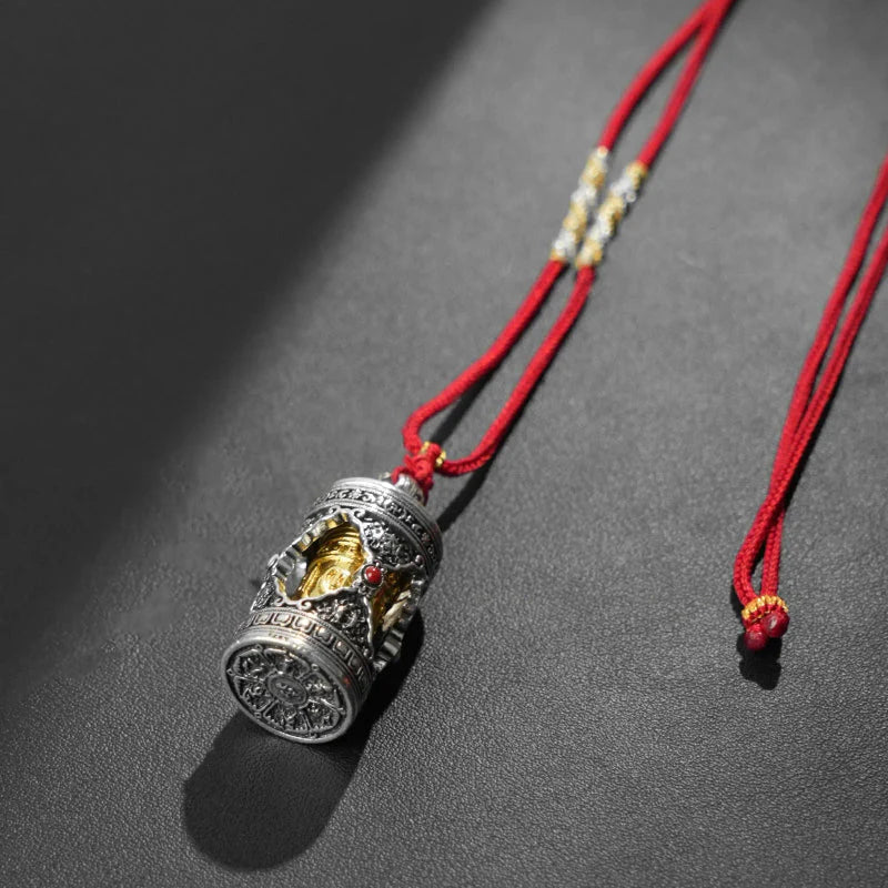 Handwoven Tibetan Buddhist Adjustable Necklace, Red Lucky Knot & Mantra Pendant