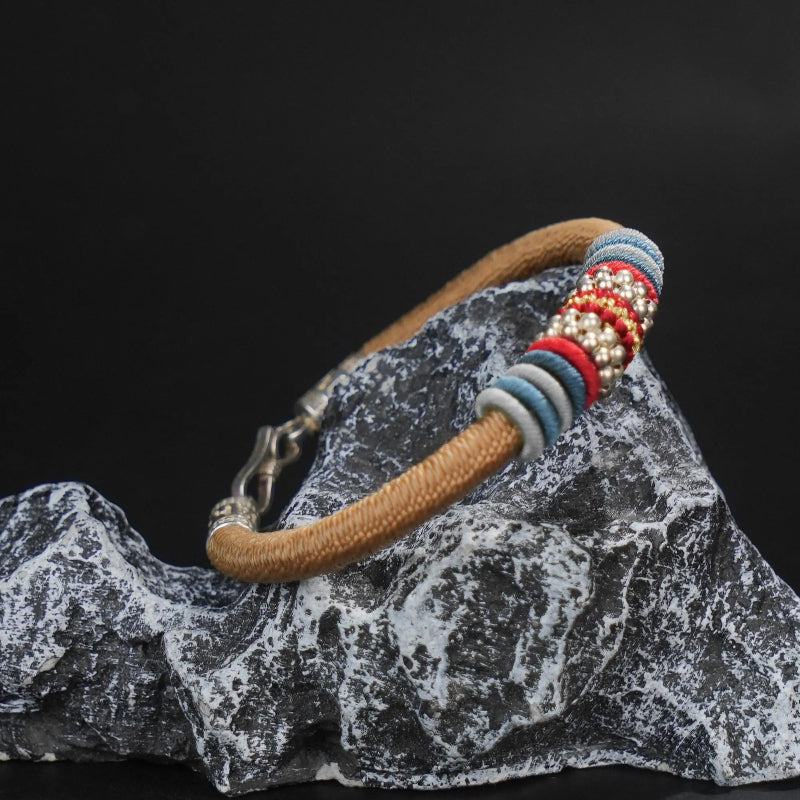 Handmade Tibetan Lucky Knot Bracelet, 925 Silver Clasp, for Men & Women, Earthy Energy Jewelry