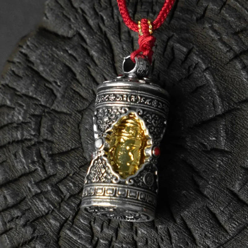 Handwoven Tibetan Buddhist Adjustable Necklace, Red Lucky Knot & Mantra Pendant