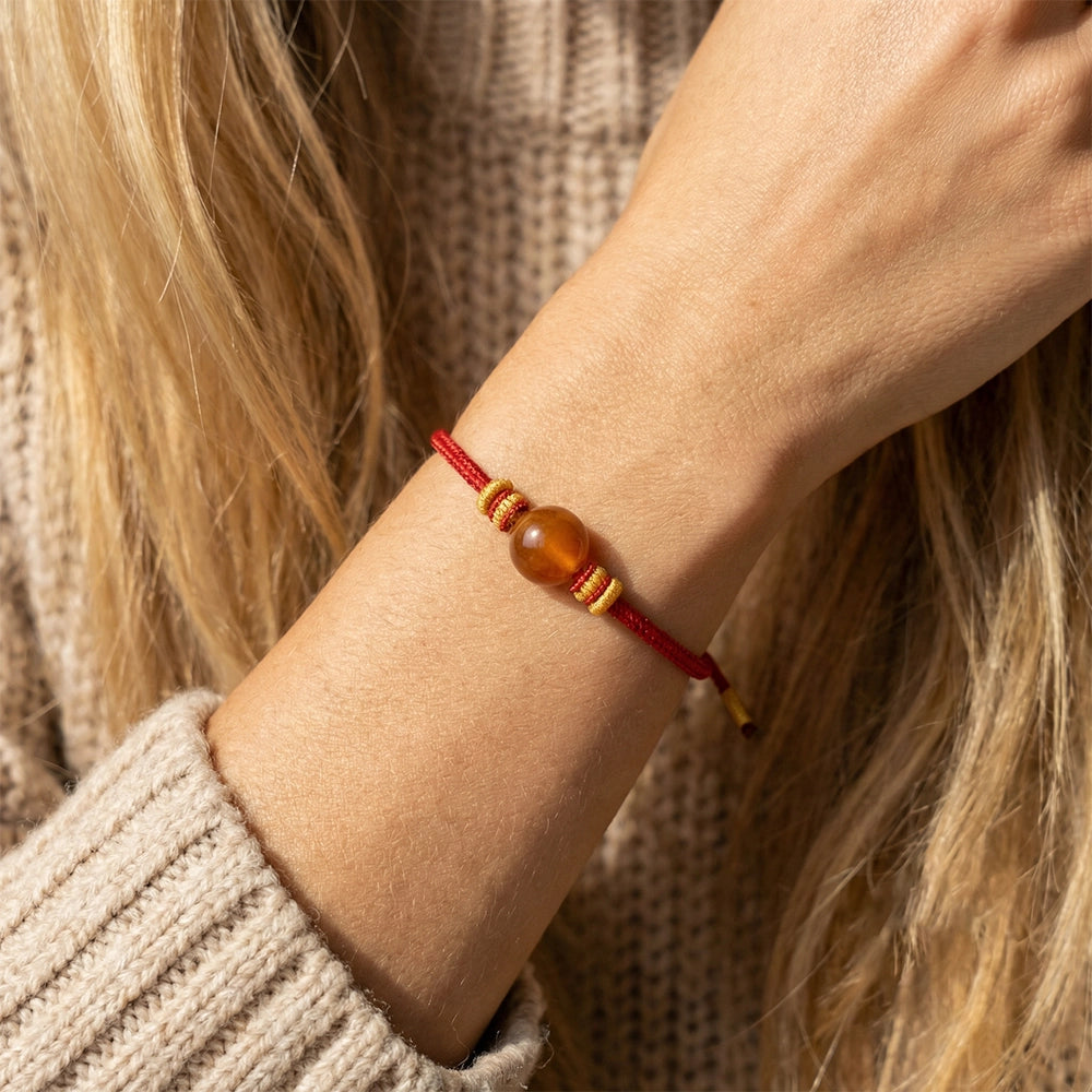 Handmade Temple Incense Ash Bead Red String Bracelet, Tibetan Harmony Charm, Red String for Healing Spiritual Peace Amulet