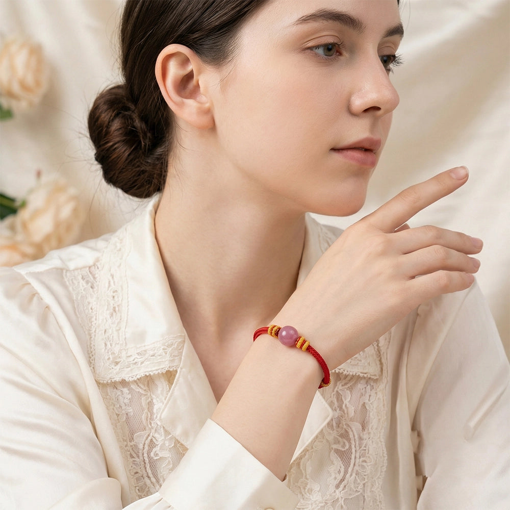 Handmade Sacred Aqing Lavender Ash Bead Bracelet,Tibetan Buddhist Red String for Healing Rifts,Emotional Harmony Talisman,Love Gift