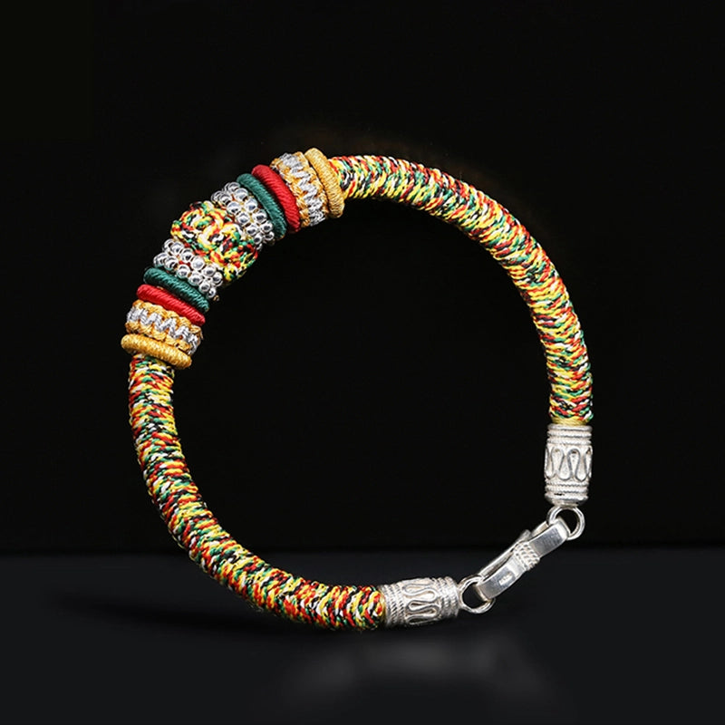Handwoven Multicolor String Bracelet with 925 Silver Clasp – Meaningful Protection & Luck Gift for Him & Her