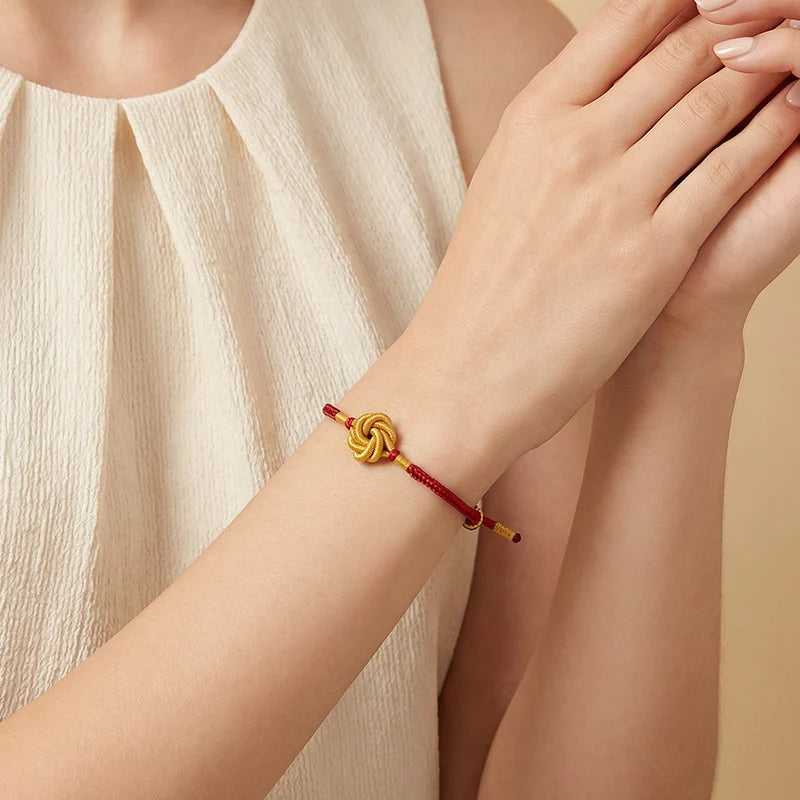 Handwoven Crimson Cord Bracelet - Artisan Mandala Knot, Minimalist Zen Jewelry, Adjustable Size, Meaningful Gift for Men & Women