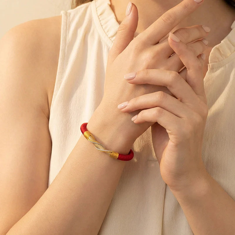 Handwoven Ninefold Kaya Cord Bracelet with Coiled Dragon Knot - Silver Plated Clasp, Adjustable Spiritual Jewelry