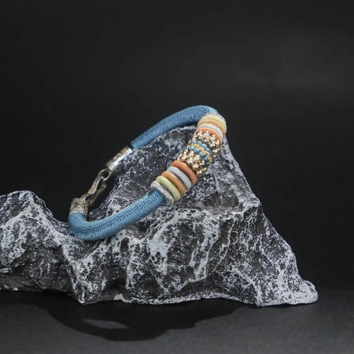 Blue Tibetan Silver Amulet Bracelet - 925 Sterling Silver Clasp