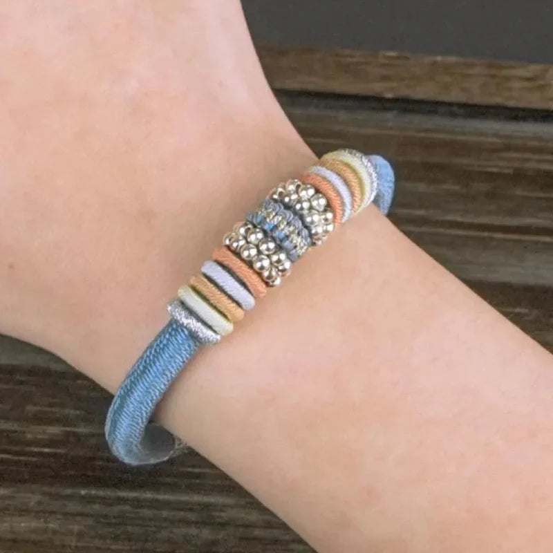 Blue Tibetan Silver Amulet Bracelet - 925 Sterling Silver Clasp