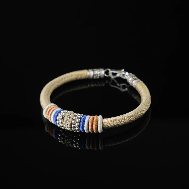 Earthy Energy Tibetan Bracelet – Handwoven Grounding Amulet with 925 Sterling Silver Clasp