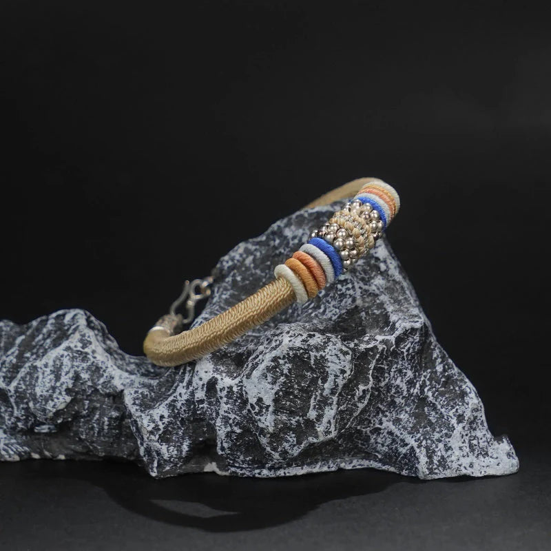 Earthy Energy Tibetan Bracelet – Handwoven Grounding Amulet with 925 Sterling Silver Clasp