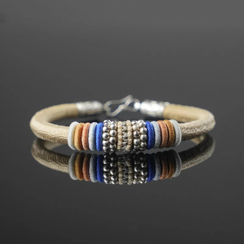 Earthy Energy Tibetan Bracelet – Handwoven Grounding Amulet with 925 Sterling Silver Clasp
