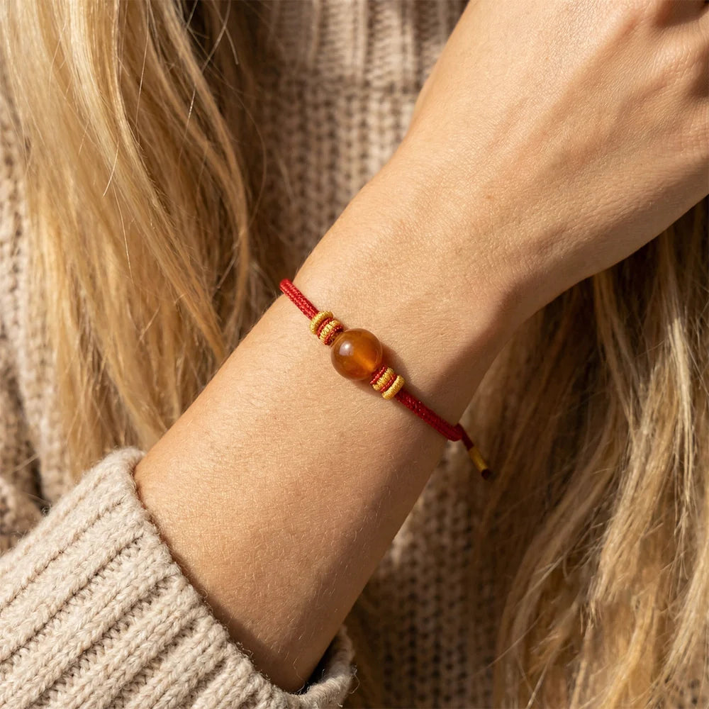 Handmade Temple Incense Ash Bead Red String Bracelet, Tibetan Harmony Charm, Red String for Healing Spiritual Peace Amulet