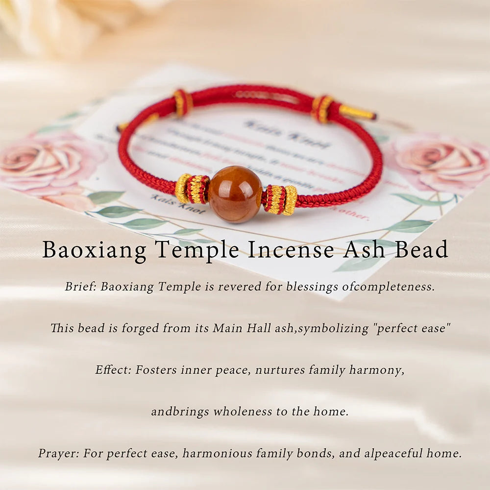Handmade Temple Incense Ash Bead Red String Bracelet, Tibetan Harmony Charm, Red String for Healing Spiritual Peace Amulet