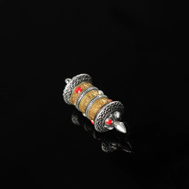 Handwoven Tibetan Buddhist Necklace, Adjustable Cord with Rotating Prayer Wheel & Lucky Knots, Gift for Family
