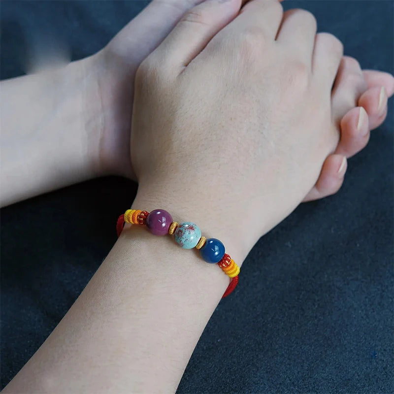 Incense Ash Trio Bead Bracelet - Handmade Adjustable Cord for Peace