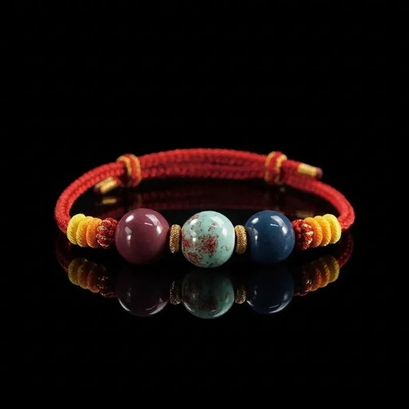 Incense Ash Trio Bead Bracelet - Handmade Adjustable Cord for Peace