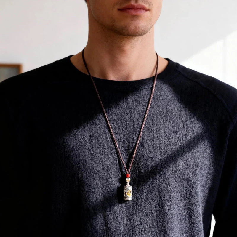 Original Six-Syllable Mantra Design Kāhu Box Portable Accessory, Tibetan Buddhist Blessing Pendant Necklace.