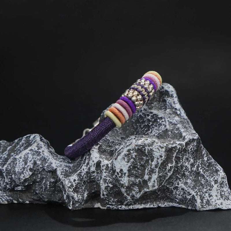 Purple Tibetan Silver Amulet Bracelet - 925 Sterling Silver Clasp