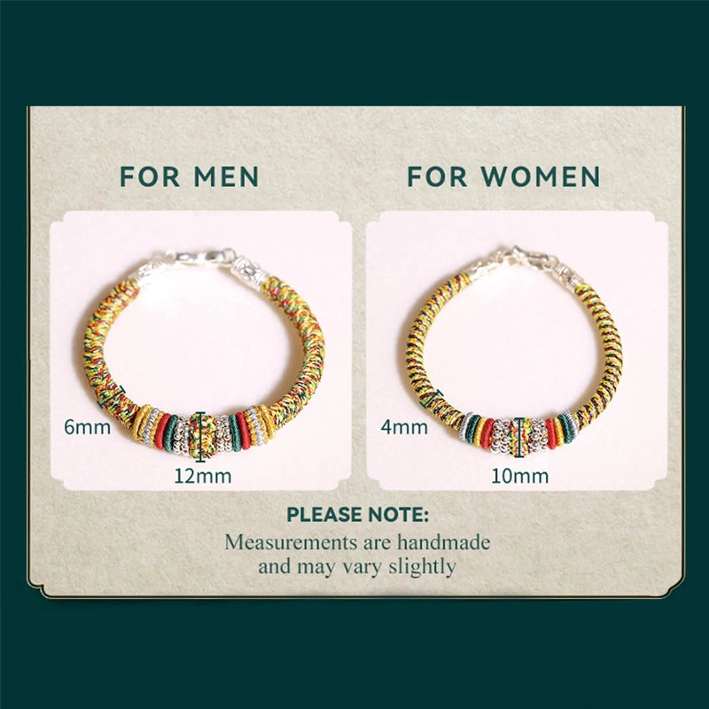 Handwoven Multicolor String Bracelet with 925 Silver Clasp – Meaningful Protection & Luck Gift for Him & Her