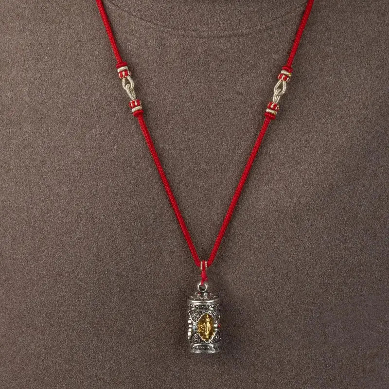 Tibetan Buddhist Gau Box Necklace, Handwoven Everlasting Adjustable Cord, Personal Prayer Wheel Amulet for Protection
