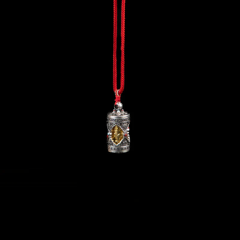 Tibetan Buddhist Gau Box Necklace, Handwoven Everlasting Adjustable Cord, Personal Prayer Wheel Amulet for Protection