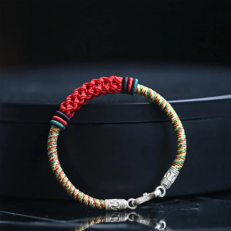Tibetan Style Women's Braided Silver Clasp Bracelet - Handmade Premium Lucky Red Cord