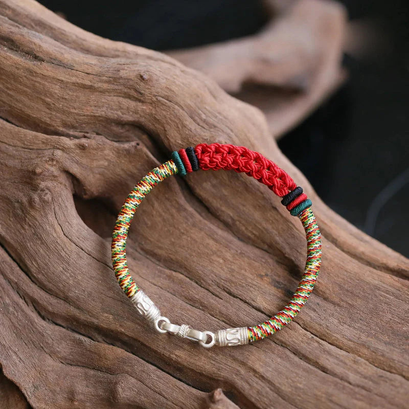 Tibetan Style Women's Braided Silver Clasp Bracelet - Handmade Premium Lucky Red Cord