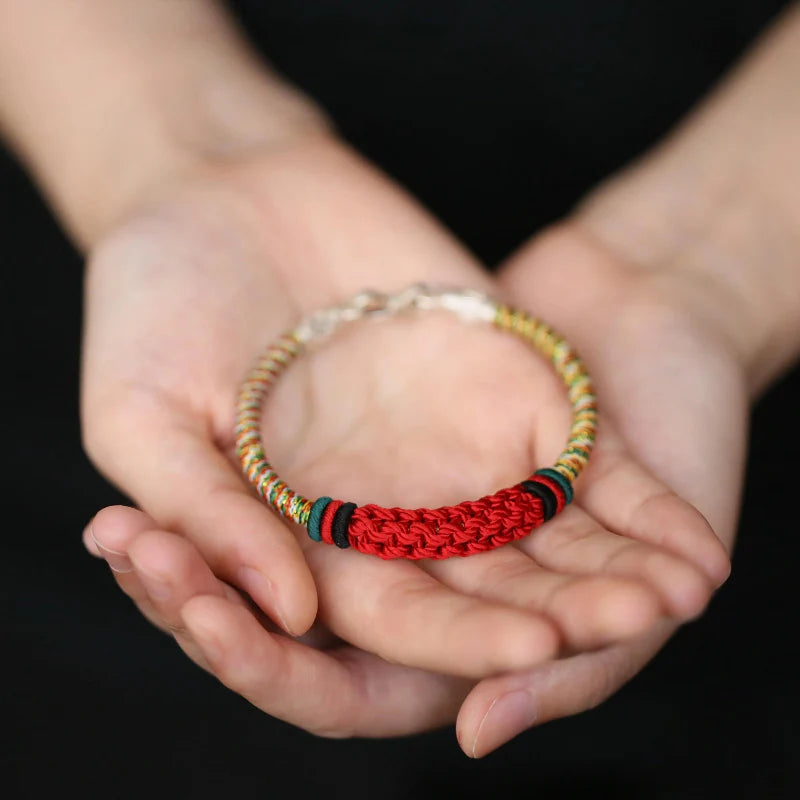 Tibetan Style Women's Braided Silver Clasp Bracelet - Handmade Premium Lucky Red Cord