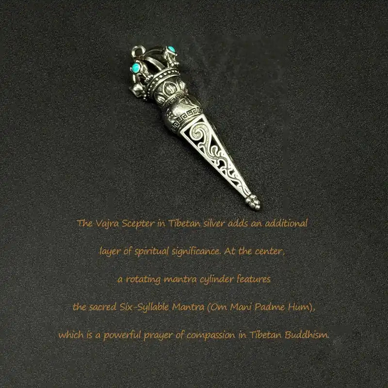 Tibetan Vajra Silver Pendant - Handmade Adjustable Necklace, Spiritual Gift of Tibetan Buddhism