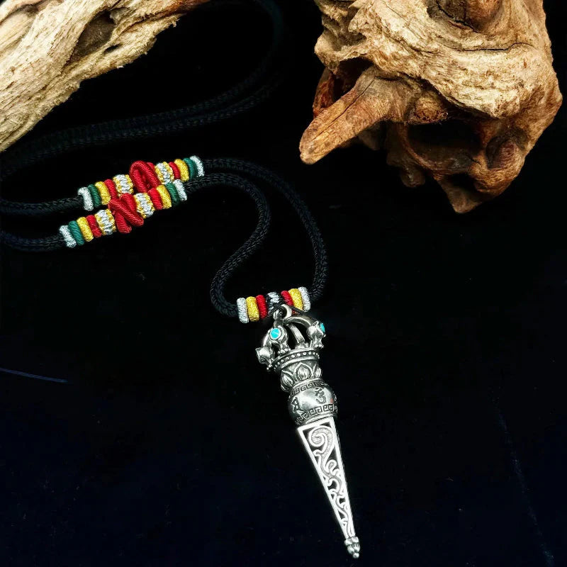 Tibetan Vajra Silver Pendant - Handmade Adjustable Necklace, Spiritual Gift of Tibetan Buddhism