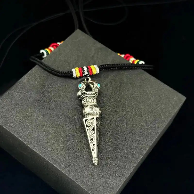 Tibetan Vajra Silver Pendant - Handmade Adjustable Necklace, Spiritual Gift of Tibetan Buddhism