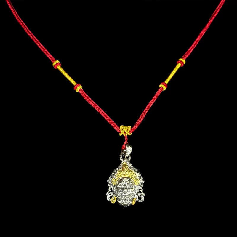 Tibetan Yellow Jambhala Buddha Head - Handcrafted Adjustable Necklace Pendant