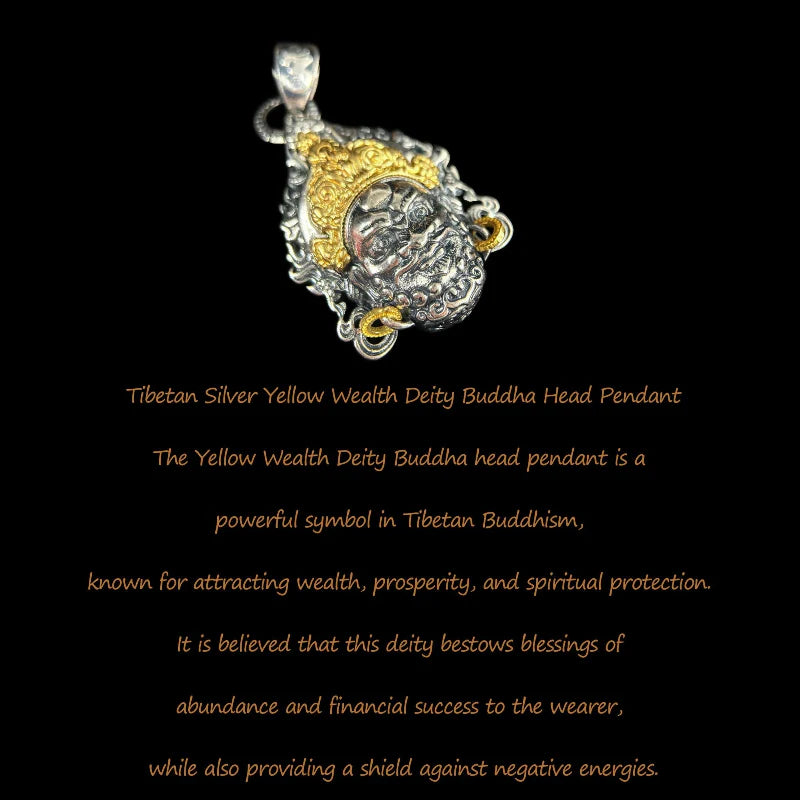 Tibetan Yellow Jambhala Buddha Head - Handcrafted Adjustable Necklace Pendant