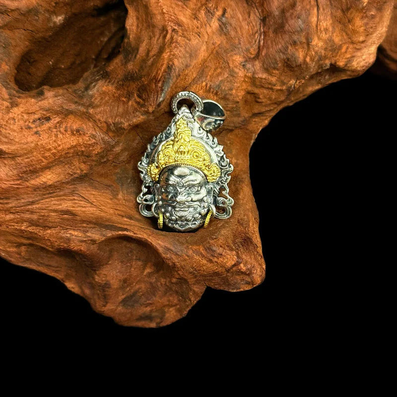 Tibetan Yellow Jambhala Buddha Head - Handcrafted Adjustable Necklace Pendant