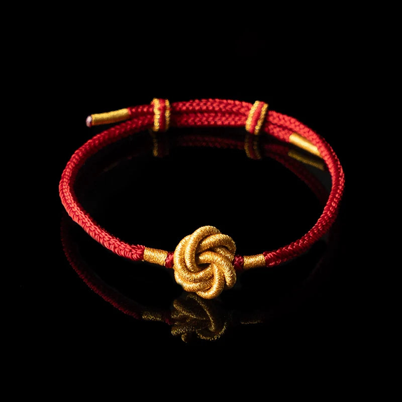 Handwoven Crimson Cord Bracelet - Artisan Mandala Knot, Minimalist Zen Jewelry, Adjustable Size, Meaningful Gift for Men & Women
